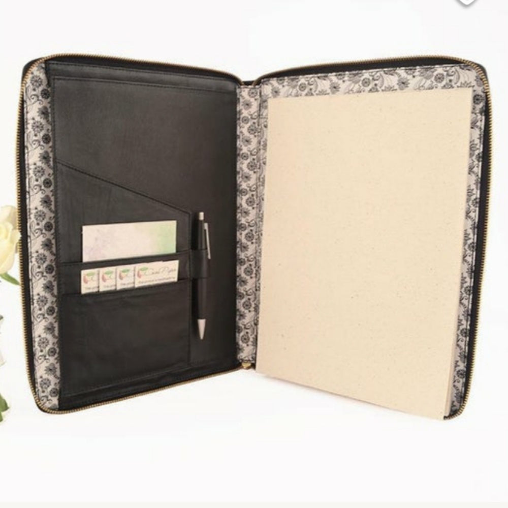 A4 Leather compendium - Grey with Fabric